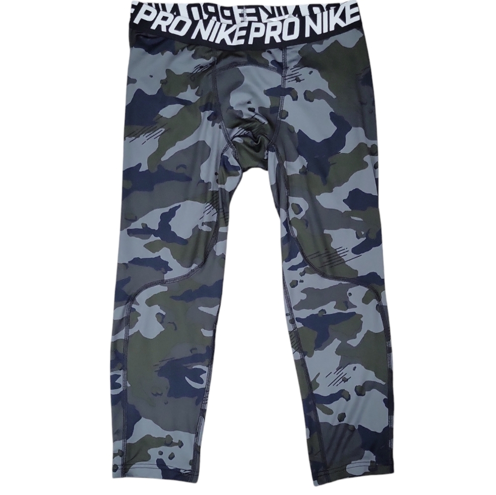 Nike Pro Dri-Fit Camo Print Compression 3/4 Leggings - Black and Gray Size Large